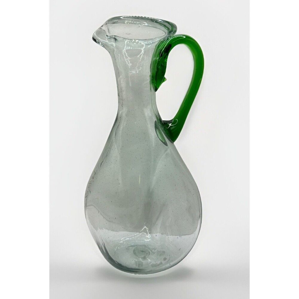 Old Art Deco Hand Blown Glass Pitcher Asymmetrical Sides Almost 10"‎ Tall